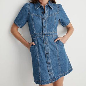Madewell Denim Puff-Sleeve Mini Dress in Stonehaven Wash Size 10